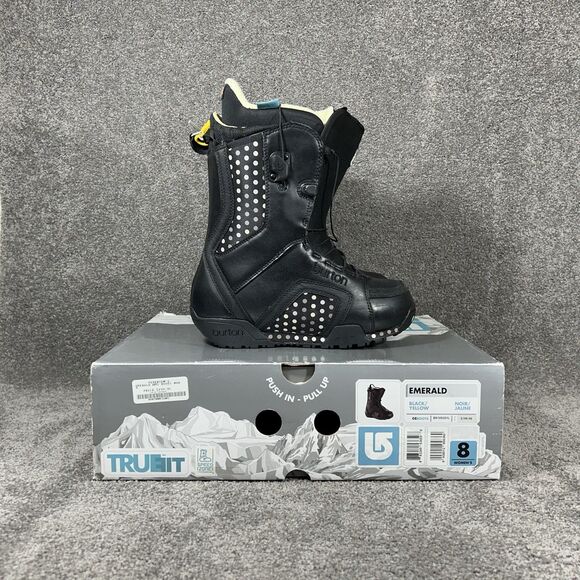 Burton Emerald Women’s Size 8 Black Yellow True Fit Snowboarding Boots Used - Picture 1 of 16